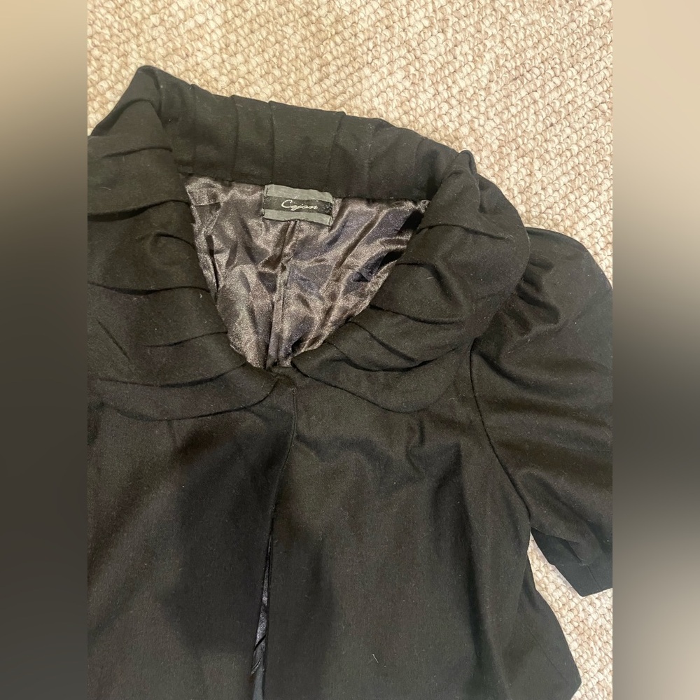 Black Cropped Jacket with Ruffled Collar - Picture 2 of 6